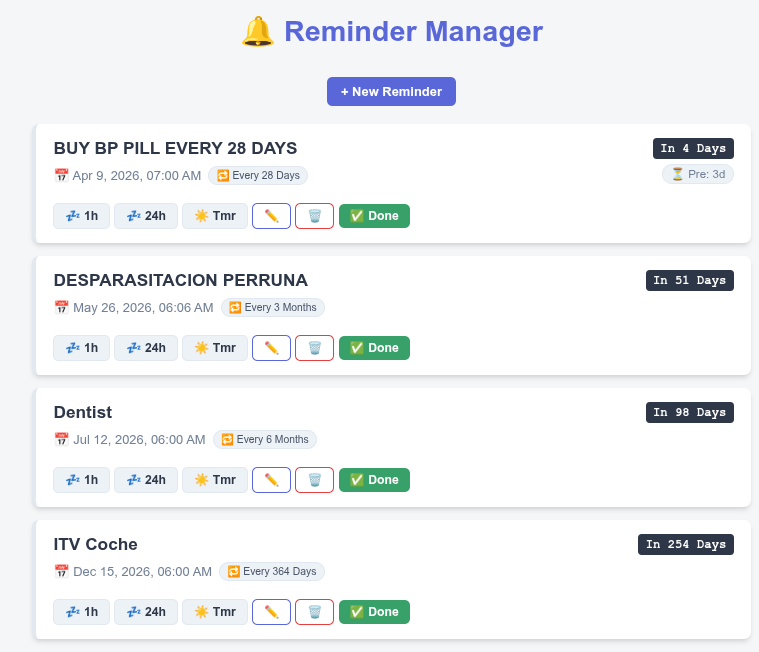Task reminder - main page